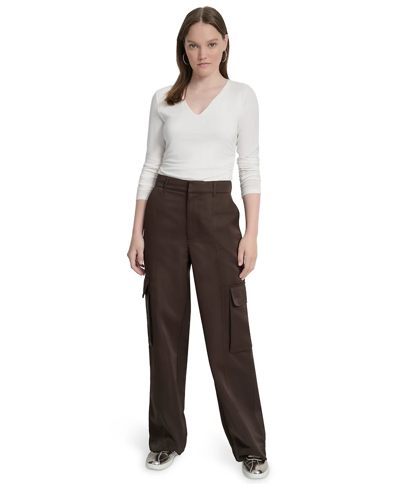 Dkny Jeans Women's High Waist Wide Leg Cargo Pants