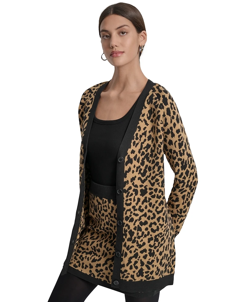 Dkny Jeans Women's Cheetah Print Long Sleeve Cardigan Sweater
