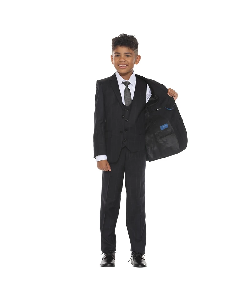 Perry Ellis Little Boys 5 Piece Windowpane Suit,Vest,Pants,Shirt and Tie Set