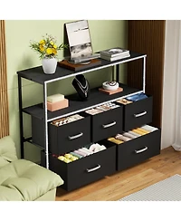 Mr Ironstone Dresser Tv Stand, Entertainment Center with 5 Fabric Drawers, Media Console Table for Tv with Open Storage Shelf Dresser for Bedroom/Livi