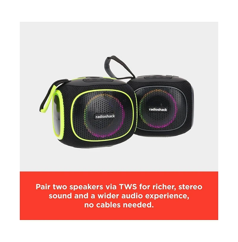 RadioShack Mini Wireless Speaker, Bluetooth 5.3, 10W, Rgb, Fm Radio, Waterproof IPX5 4001776