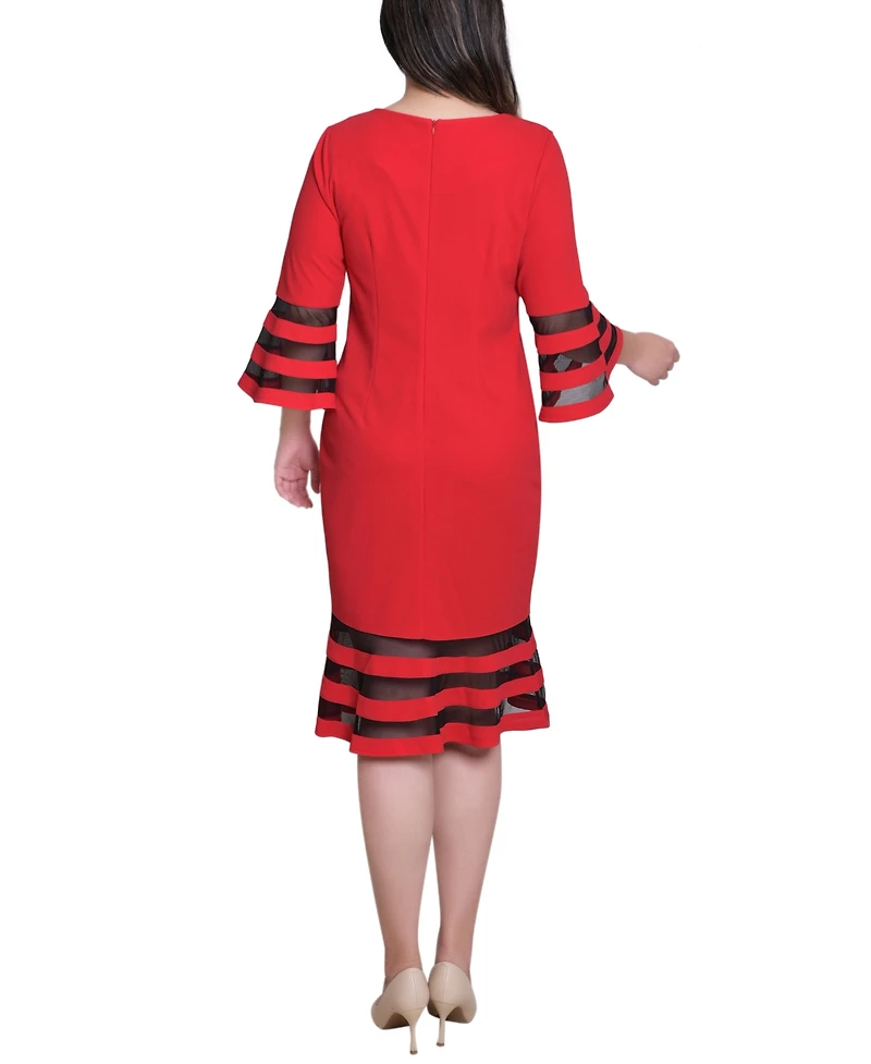 Ny Collection Women's Shadow Stripe Elbow Sleeve Dress