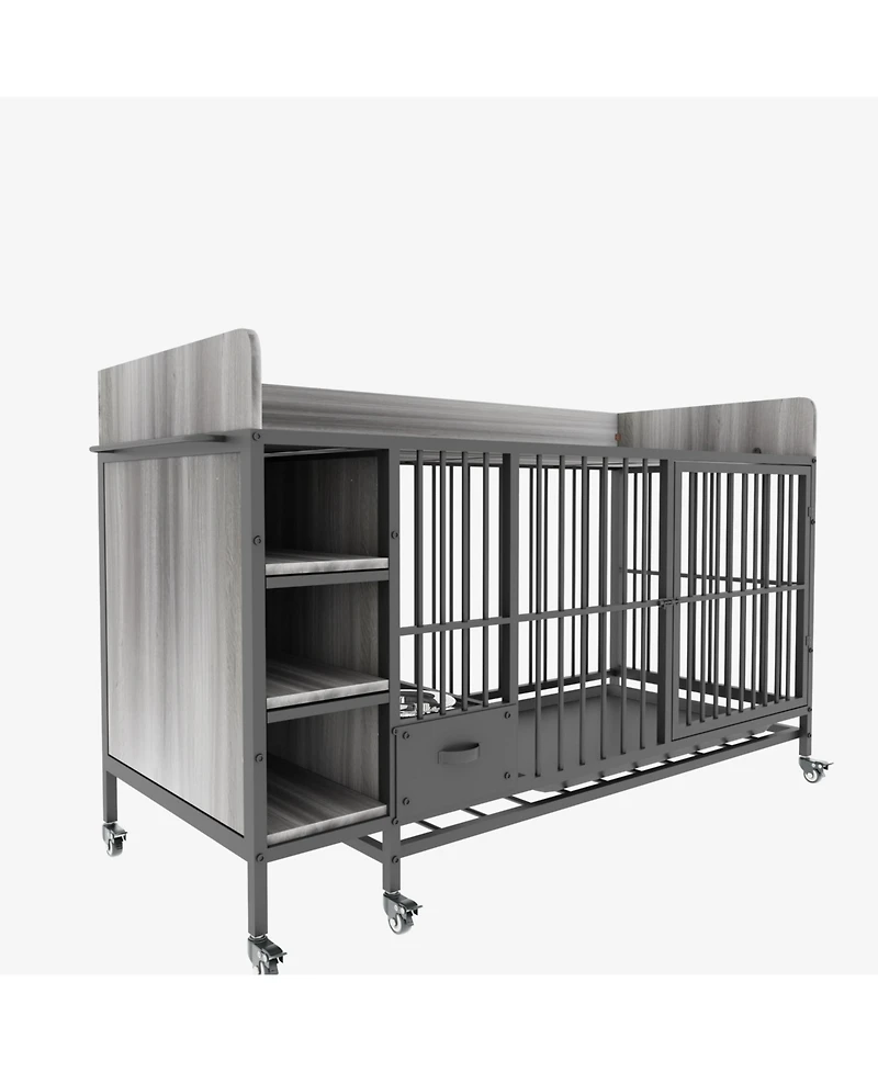 Aostirmotor 57 in. W x 33 in. H x 24 in. D Large Pet Cage with Storage Rack Drawers with Stainless Steel Food in Black