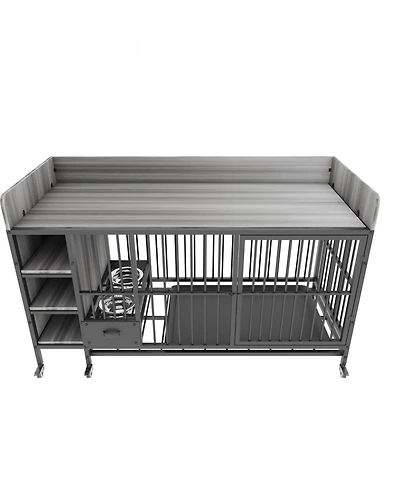 Aostirmotor 57 in. W x 33 in. H x 24 in. D Large Pet Cage with Storage Rack Drawers with Stainless Steel Food in Black