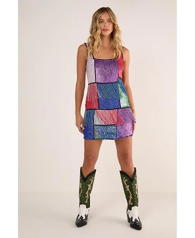 Nasty Gal Women's Check Tassel Sequin Mini Dress