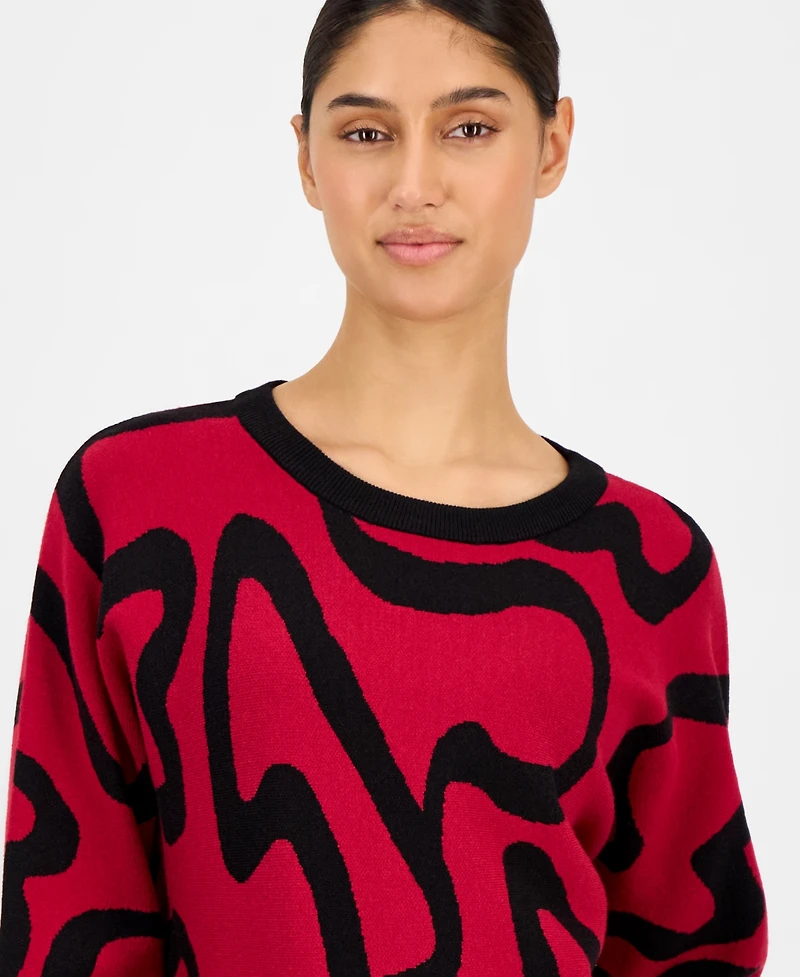 T Tahari Women's Squiggle Jacquard Crewneck Sweater