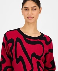 T Tahari Women's Squiggle Jacquard Crewneck Sweater
