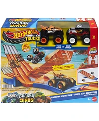 Hot Wheels Monster Trucks Sharks vs Dinos Racedown Destruction Track Set