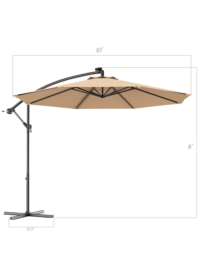 Costway 10' Hanging Solar Led Umbrella Patio Sun Shade Offset Market With Base