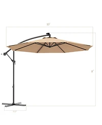 Costway 10' Hanging Solar Led Umbrella Patio Sun Shade Offset Market With Base