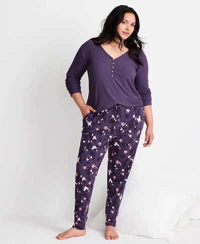 State of Day Women's Long-Sleeve Ribbed Henley Sleep Top Xs-3X, Created for Macy's