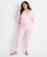 State of Day Women's Long-Sleeve Ribbed Henley Sleep Top Xs-3X, Created for Macy's