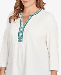 Ruby Rd. Plus Embellished Textured Split Neck Top