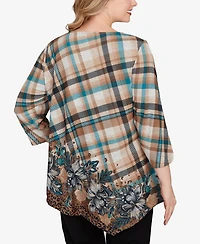 Ruby Rd. Plus Floral Plaid Cozy Ballet Neck Top