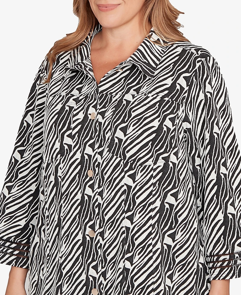 Ruby Rd. Plus Zebra Collared Knit Swing Jacket