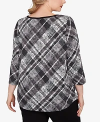 Ruby Rd. Plus Solid Tipped Plaid Knit Top