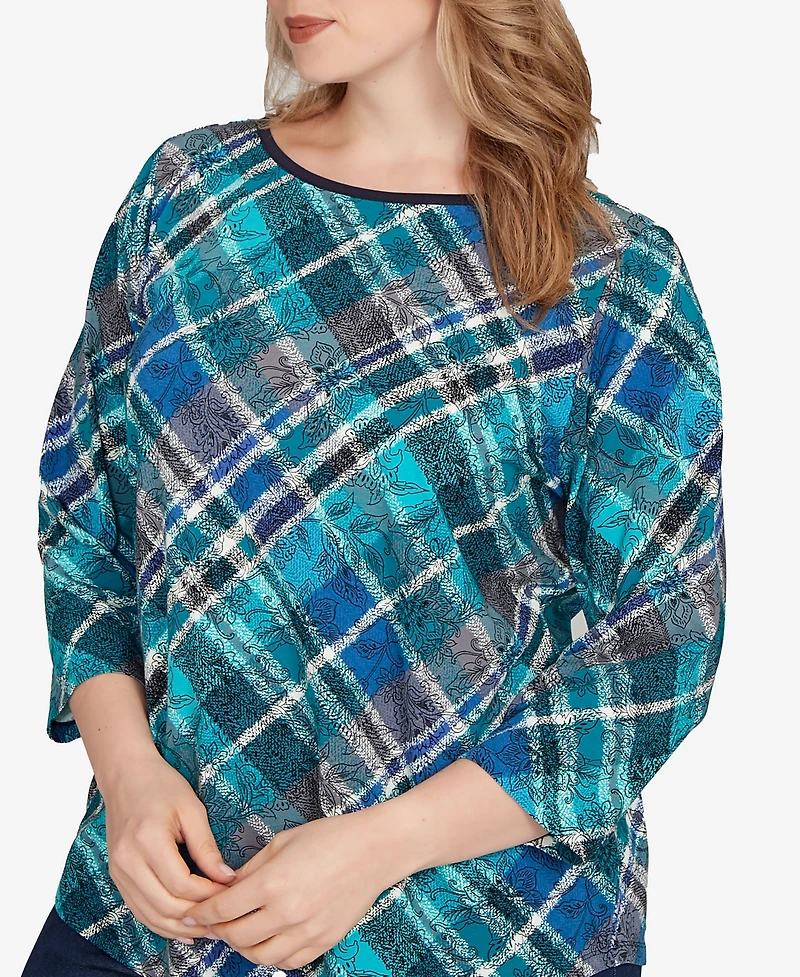 Ruby Rd. Plus Size Solid Tipped Plaid Knit Top