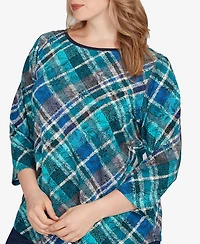 Ruby Rd. Plus Size Solid Tipped Plaid Knit Top
