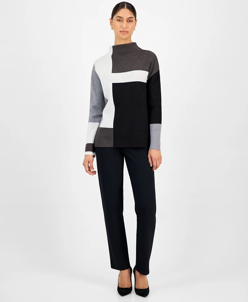 T Tahari Women's Colorblocked Funnel-Neck Sweater