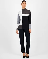T Tahari Women's Colorblocked Funnel-Neck Sweater