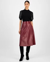 T Tahari Women's Faux-Leather A-Line Skirt