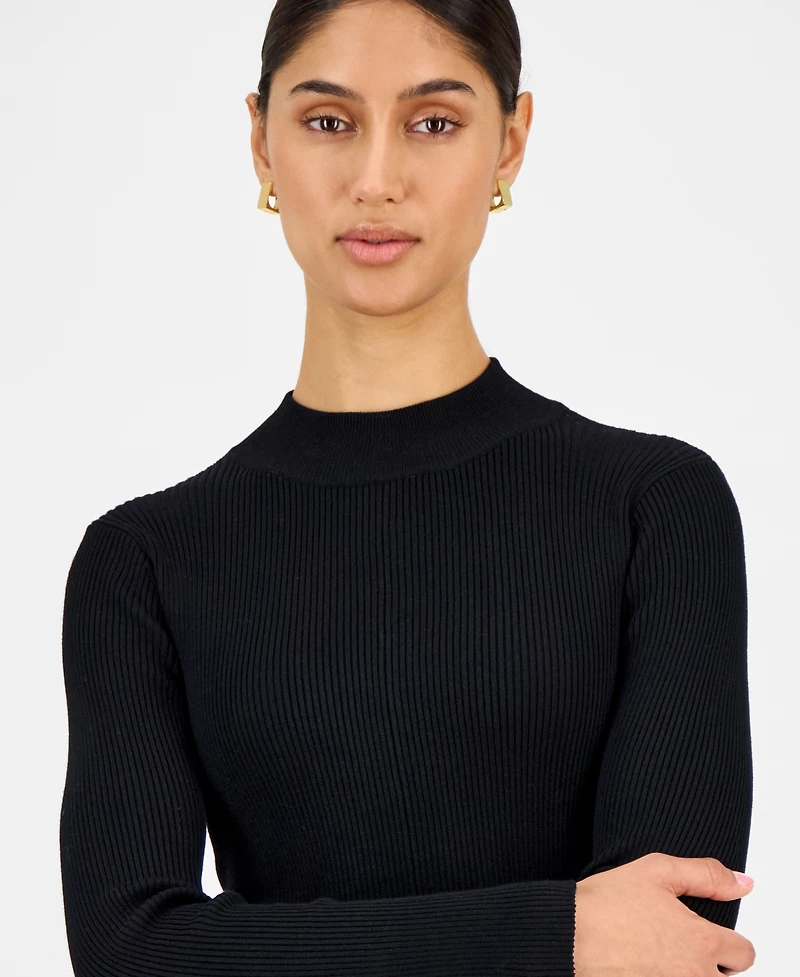 T Tahari Women's Long-Sleeve Ribbed Bodycon Flare Dress