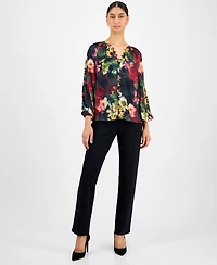 T Tahari Women's Floral Split-Neck Blouse