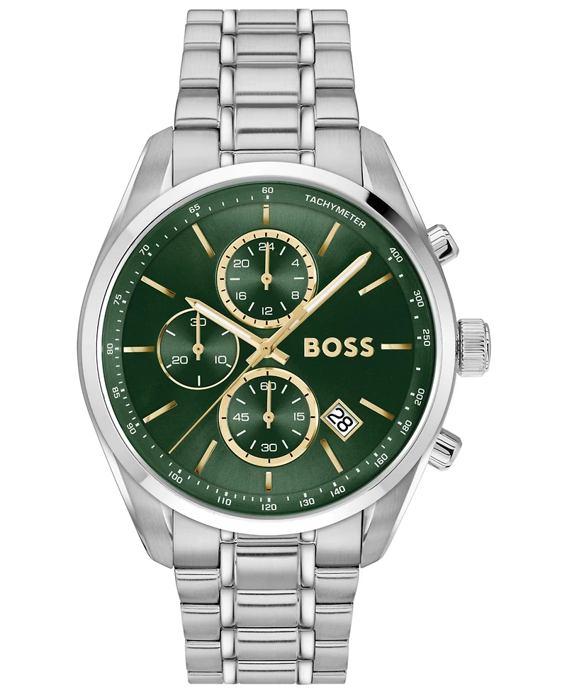 Hugo Boss Men's Grand Prix 44 Quartz Fashion Chrono Stainless Steel Watch, 44.50mm