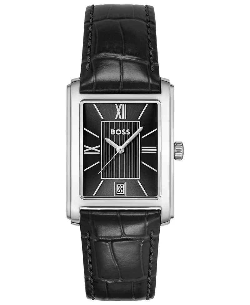 Hugo Boss Men's Principle Dress Quartz Basic Calendar Black Leather Watch, 28 x 39mm