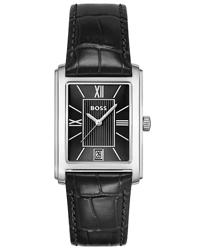 Hugo Boss Men's Principle Dress Quartz Basic Calendar Black Leather Watch, 28 x 39mm