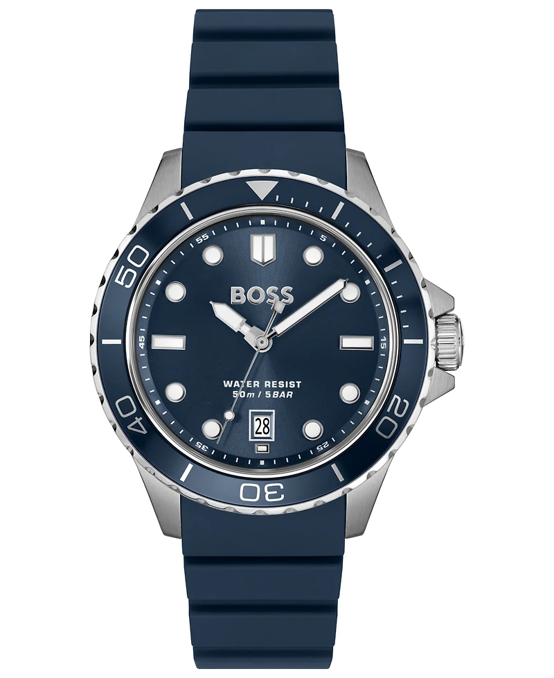 Hugo Boss Men's Troper Sport Quartz Basic Calendar Blue Silicone Watch, 42mm