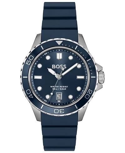 Hugo Boss Men's Troper Sport Quartz Basic Calendar Blue Silicone Watch, 42mm