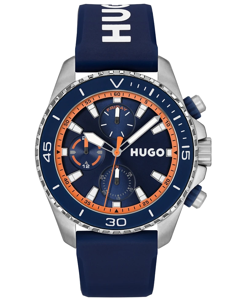 Hugo Boss Men's Dive Quartz Multifunction Blue Silicone Watch, 44mm