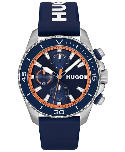 Hugo Boss Men's Dive Quartz Multifunction Blue Silicone Watch, 44mm