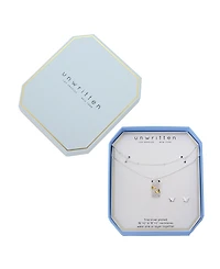 Unwritten Cubic Zirconia Butterfly Tag Pendant Layered Necklace and Earring Set