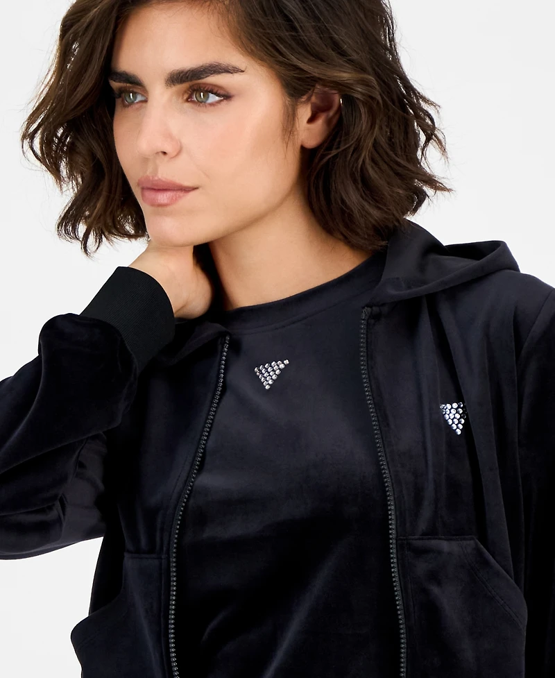 Guess Women's Couture Cropped Velour Hoodie