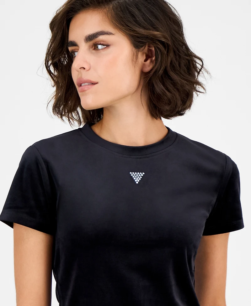 Guess Women's Couture Short-Sleeve Regular Velour T-Shirt