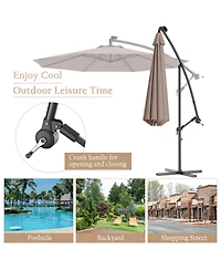 Costway 10' Hanging Solar Led Umbrella Patio Sun Shade Offset Market W/Base