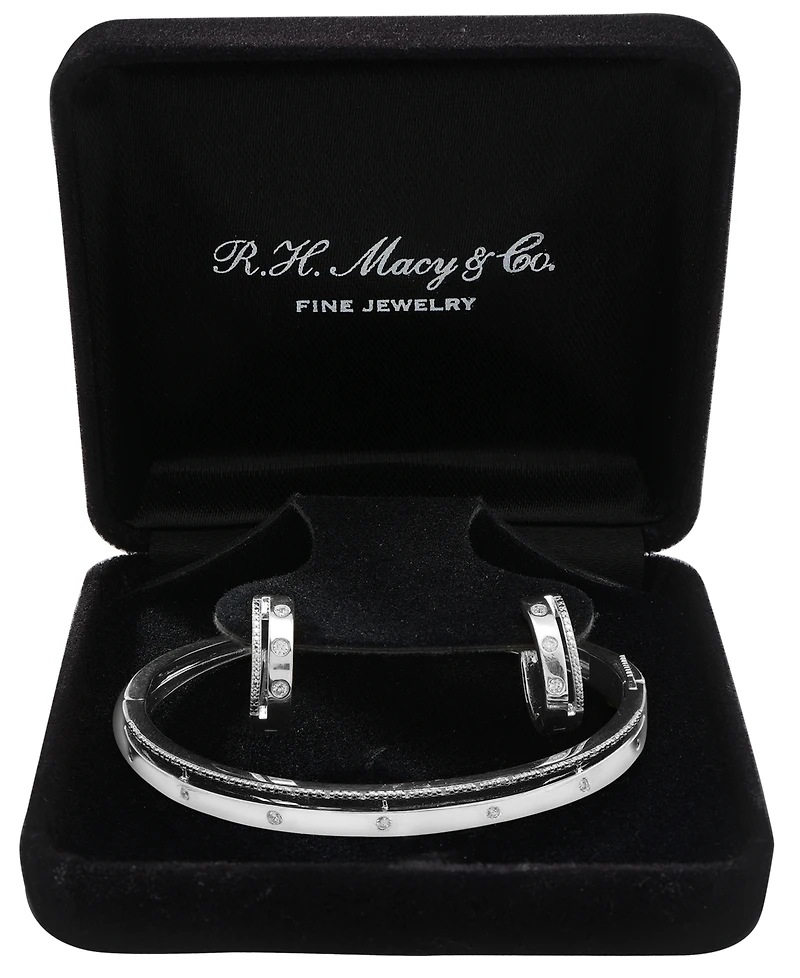 2-Pc. Set Diamond Bangle Bracelet and Hoop Earrings (1/4 ct. t.w.) in Sterling Silver