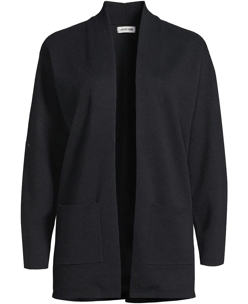 Lands' End Plus Cotton Half Milano Open Cardigan Sweater