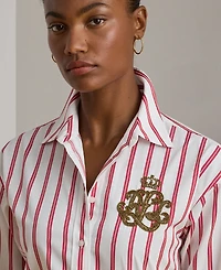 Lauren Ralph Petite Point Collar Striped Shirt