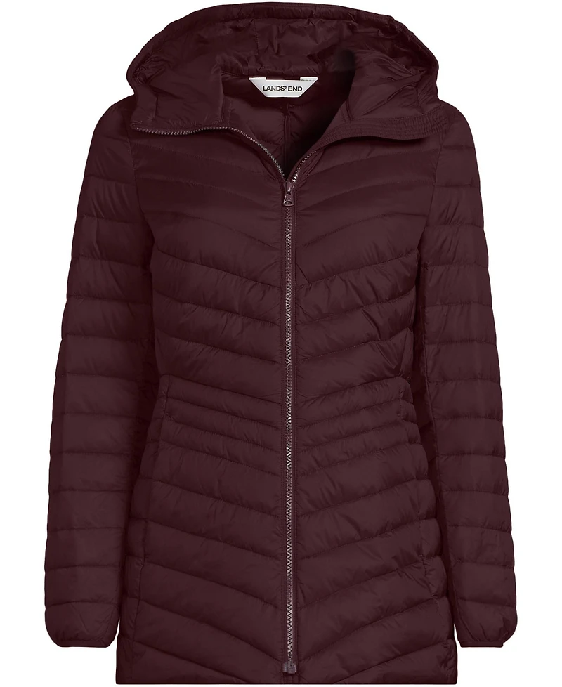 Lands' End Women's Tall Wanderweight Packable Down Hooded Long Jacket