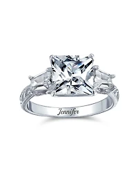 Bling Jewelry Classic 3CT Princess Cut Cz Solitaire Ring with Baguette Accents Sterling Silver