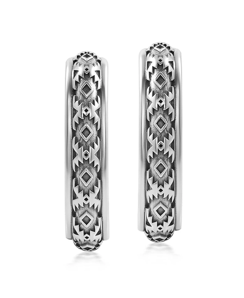 American West Jewelry Sterling Silver Patterned J-Hoop 1 Inch Earrings
