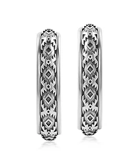 American West Jewelry Sterling Silver Patterned J-Hoop 1 Inch Earrings