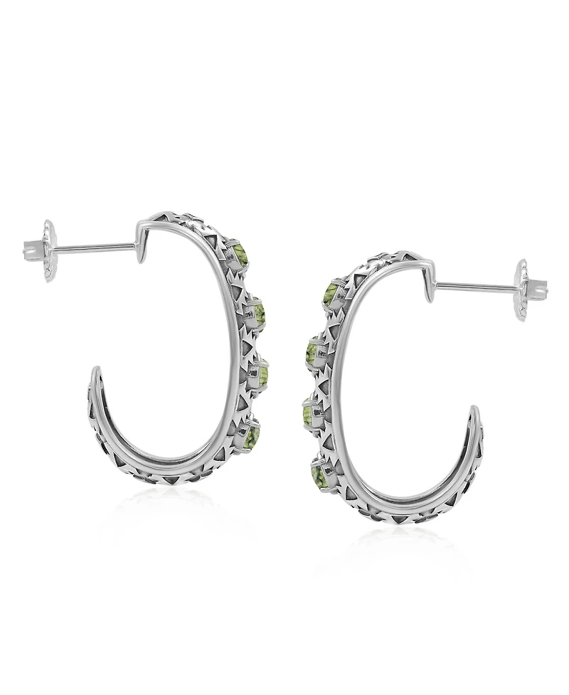 American West Jewelry Sterling Silver Green Serpentine Patterned J-Hoop 1 Inch Earrings