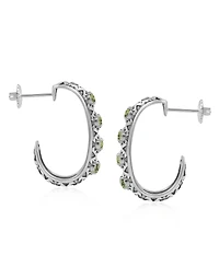 American West Jewelry Sterling Silver Green Serpentine Patterned J-Hoop 1 Inch Earrings