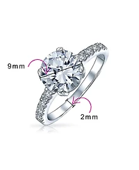 Bling Jewelry Classic 4CT Cz Round Solitaire Promise Ring .925 Sterling Silver Cubic Zirconia Thin Pave Band