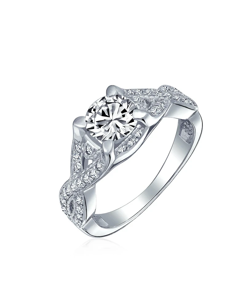 Bling Jewelry 2CTW Round Solitaire Cubic Zirconia Promise Ring Set Cz Pave Filigree Band Sterling Silver