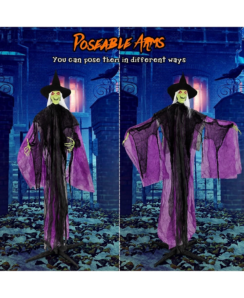 Costway 7.2 Ft Halloween Animatronic Witch with Light up Eyes Creepy Sounds & Movements